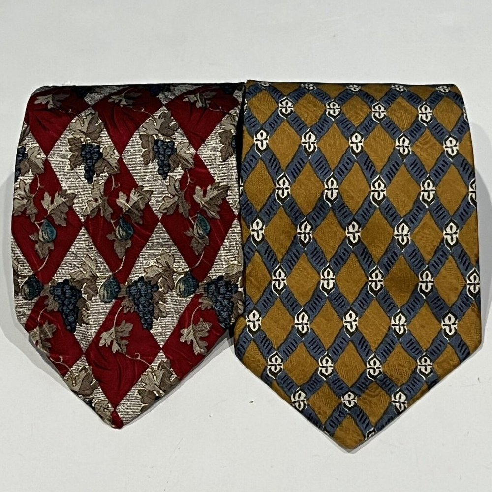 2 Vintage Club Room Ties Wine Grapes On The Vine Mustard Yellow Silk  Made USA